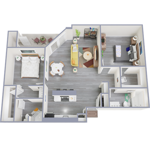 a 3d floor plan of a 1 bedroom apartment